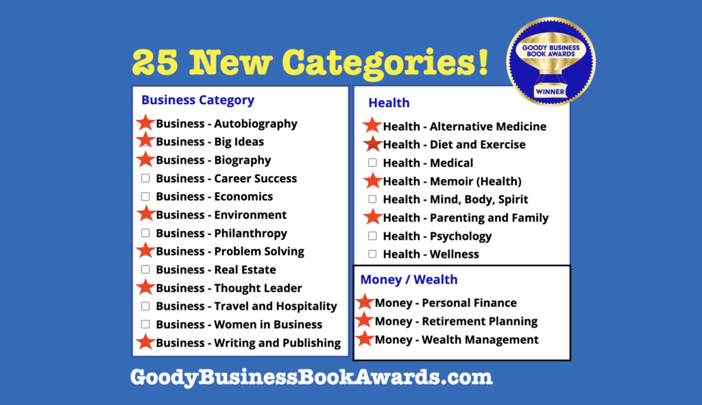 Goody Business Book Awards adds 25 new book award categories for authors such as biography, big ideas and environment.