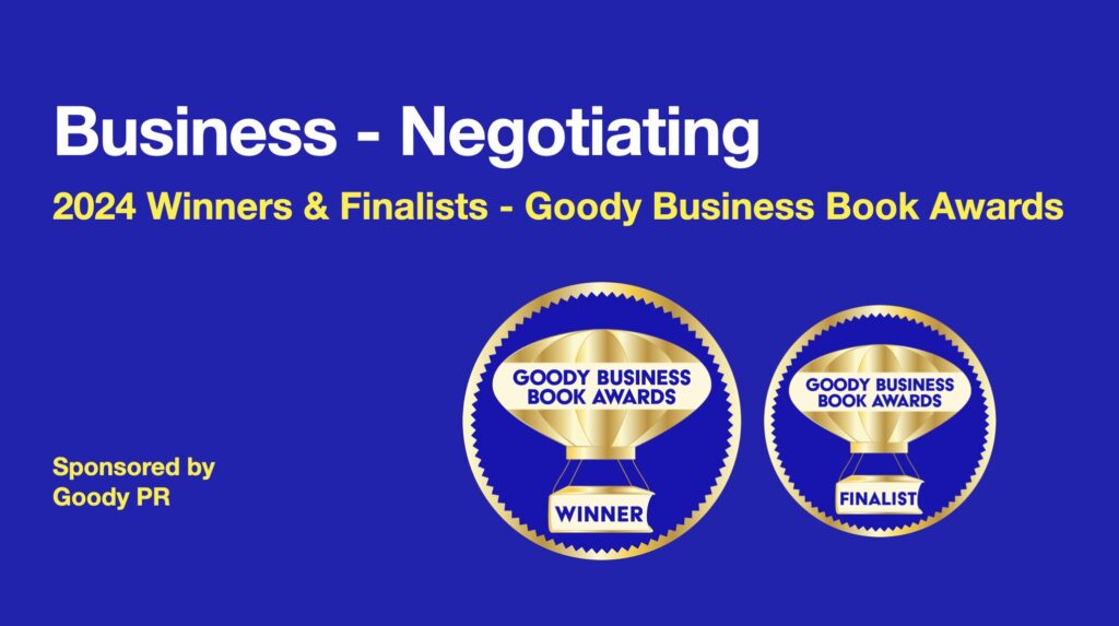 Blue background with white text 2024 Goody Business Book Awards banner for winners and finalists of Business Negotiating