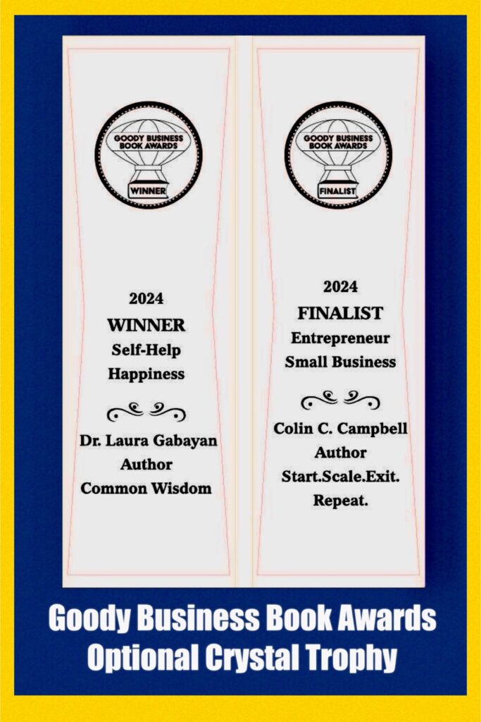 Goody Business Book Awards Trophy that can be ordered by All Award-Winning Authors who have won Winner, Finalist and Top Impact Author Awards.